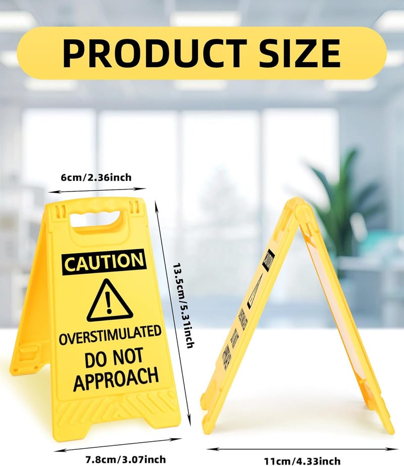 EXUBERIUM Caution Overstimulated Do Not Approach Office Decor, Funny Desk Sign for Women Coworkers, Sarcastic Plaque with Phone Holder Mirror Function, Humorous Gag Gifts for Birthday Tax Season - Image 2
